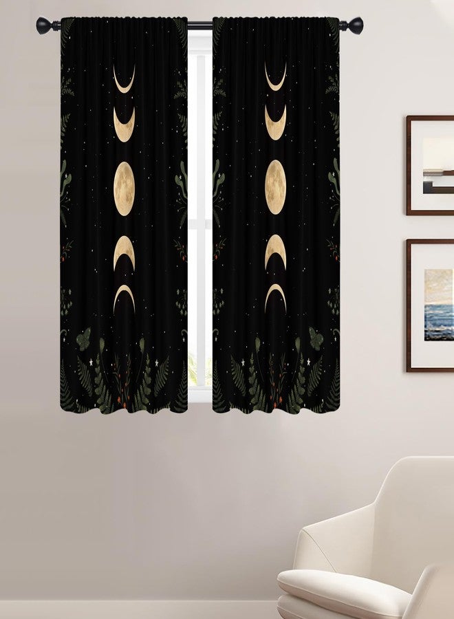 Coxila Moon Window Curtains for Bedroom 42x63 Inch Rod Pocket Gothic Goth Celestial Witchy Spooky Dark Galaxy Whimsical Trippy Cool Moody Black Fun Living Room Treatment Set of 2 Curtain Panels Drapes - Image 1